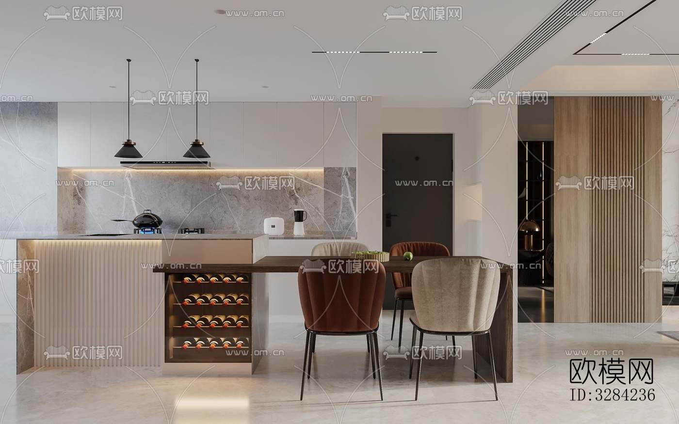 现代客餐厅效果图下载（渲染图4）