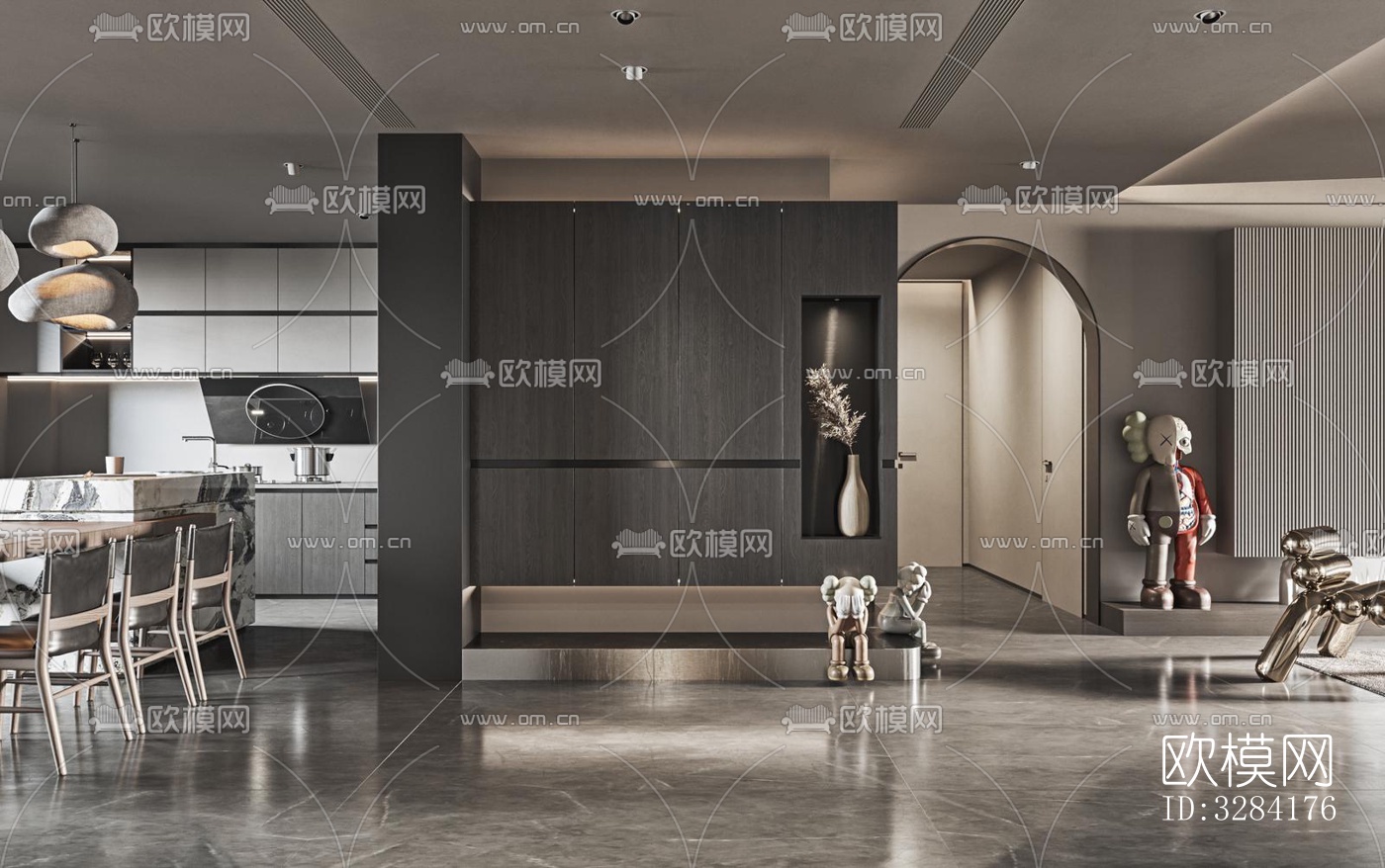 现代客餐厅效果图下载（渲染图3）