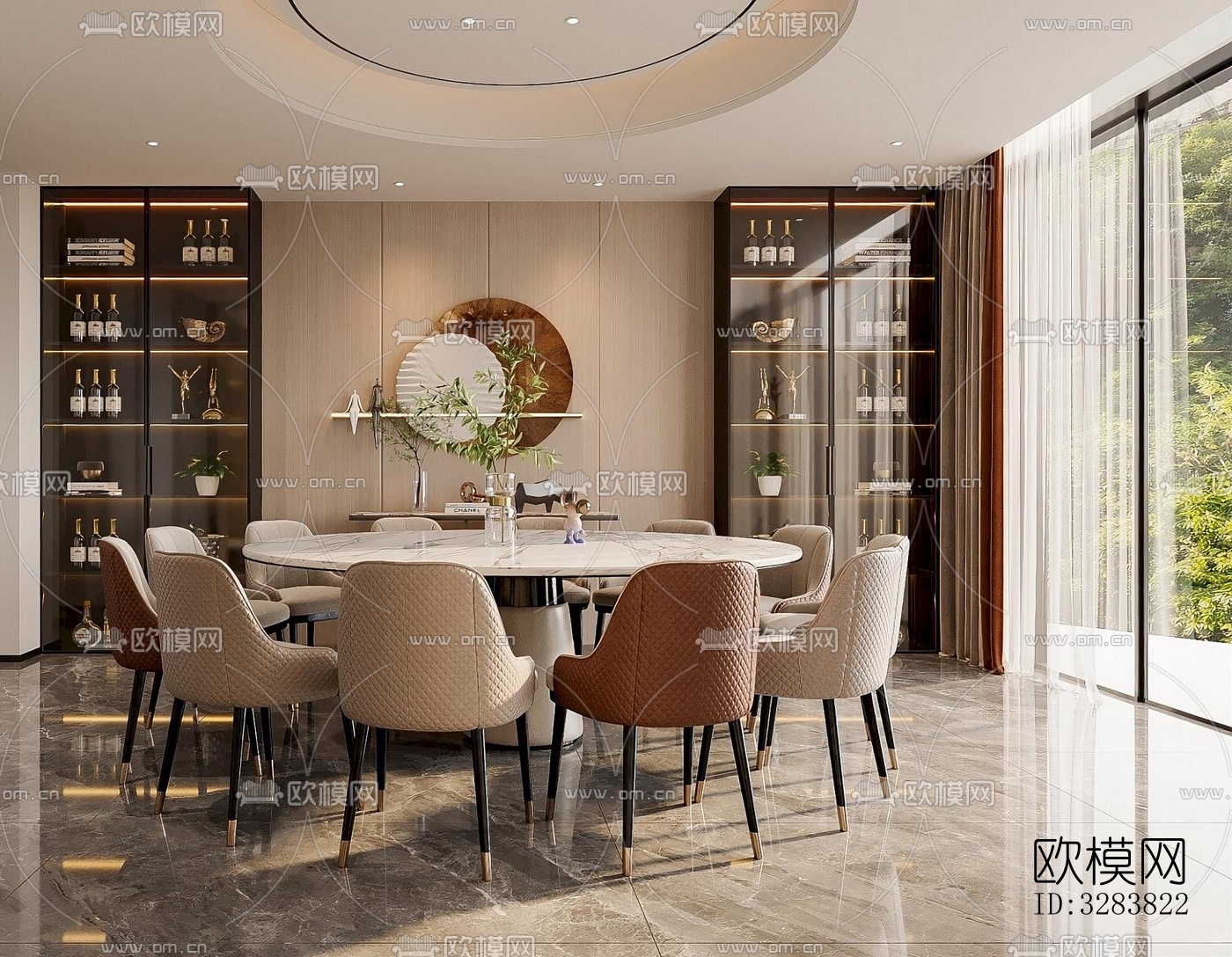 现代客餐厅效果图下载（渲染图3）