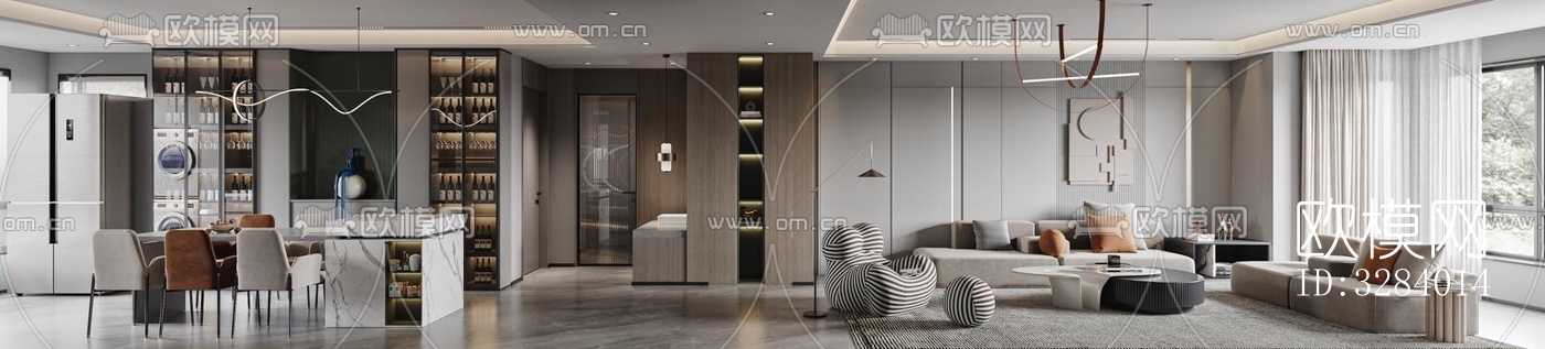 现代客餐厅效果图下载（渲染图6）