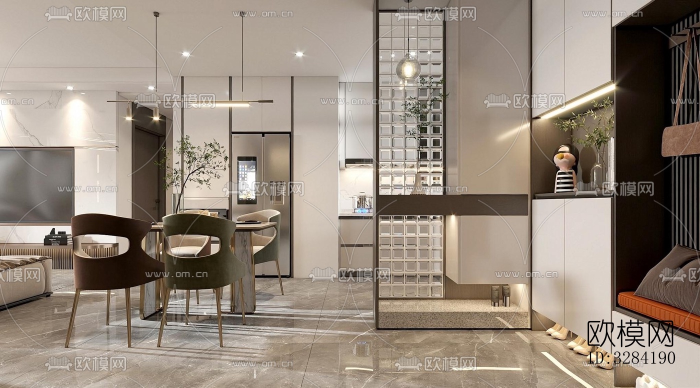 现代客餐厅效果图下载（渲染图6）