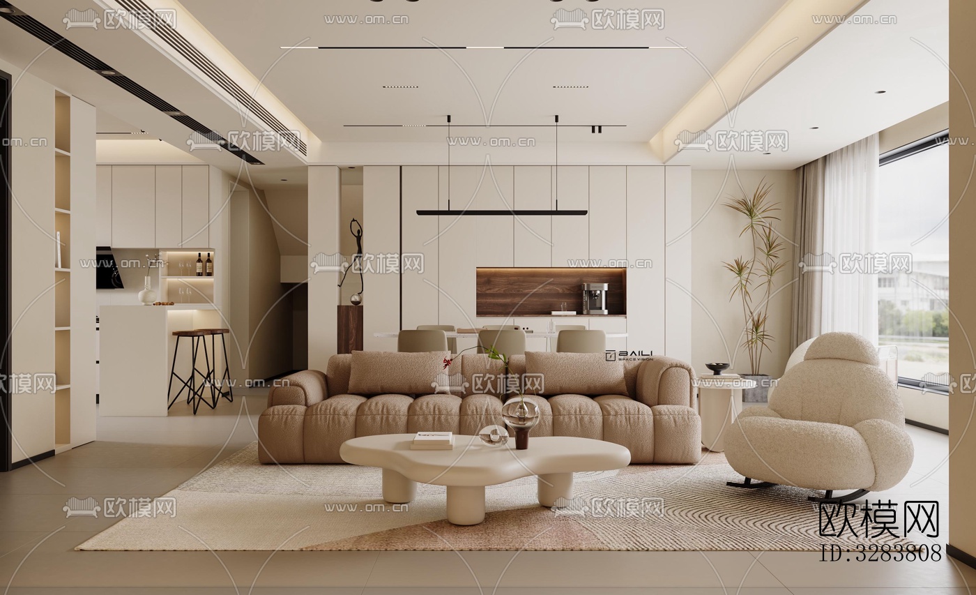 现代客餐厅效果图下载（渲染图5）