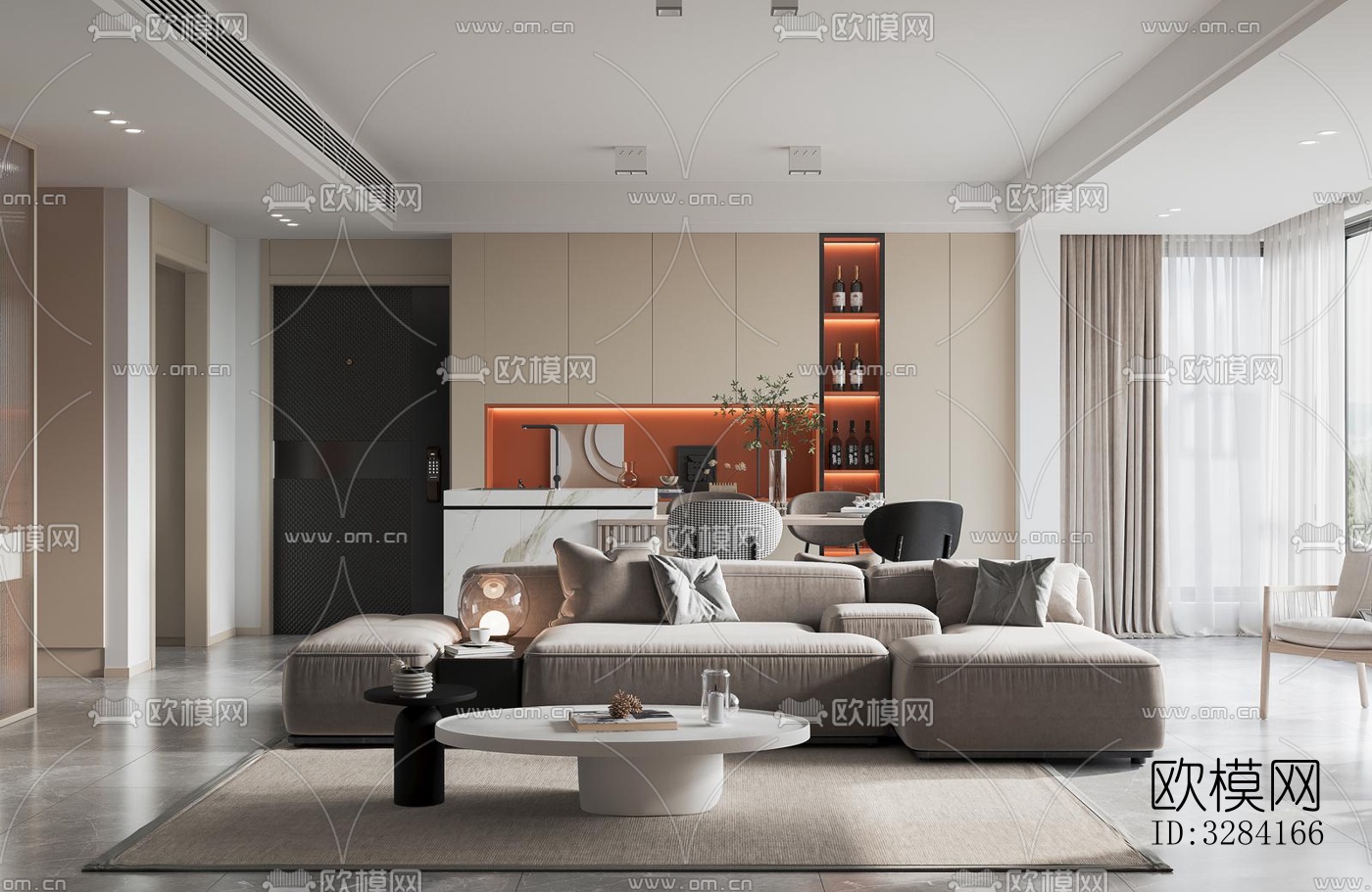 现代客餐厅效果图下载（渲染图7）