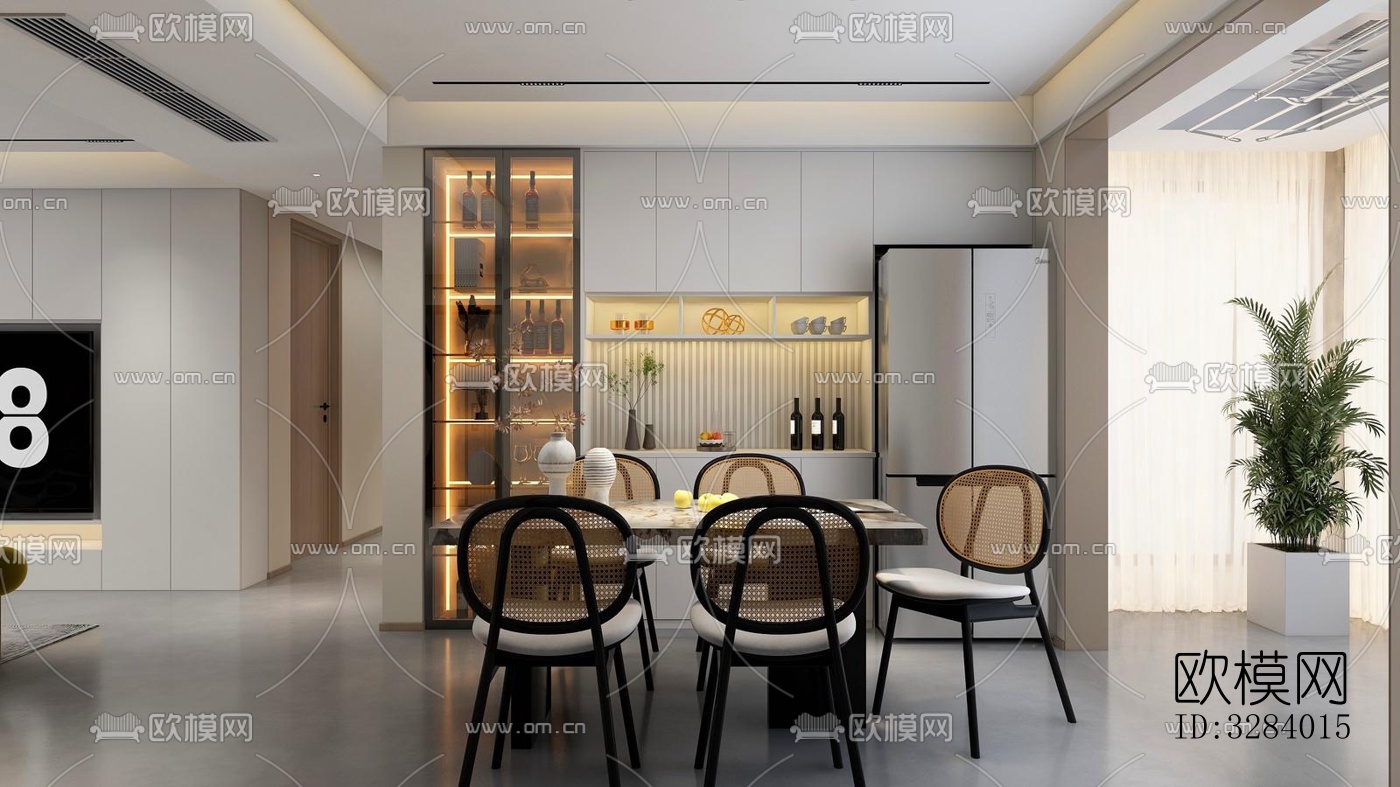 现代客餐厅效果图下载（渲染图3）