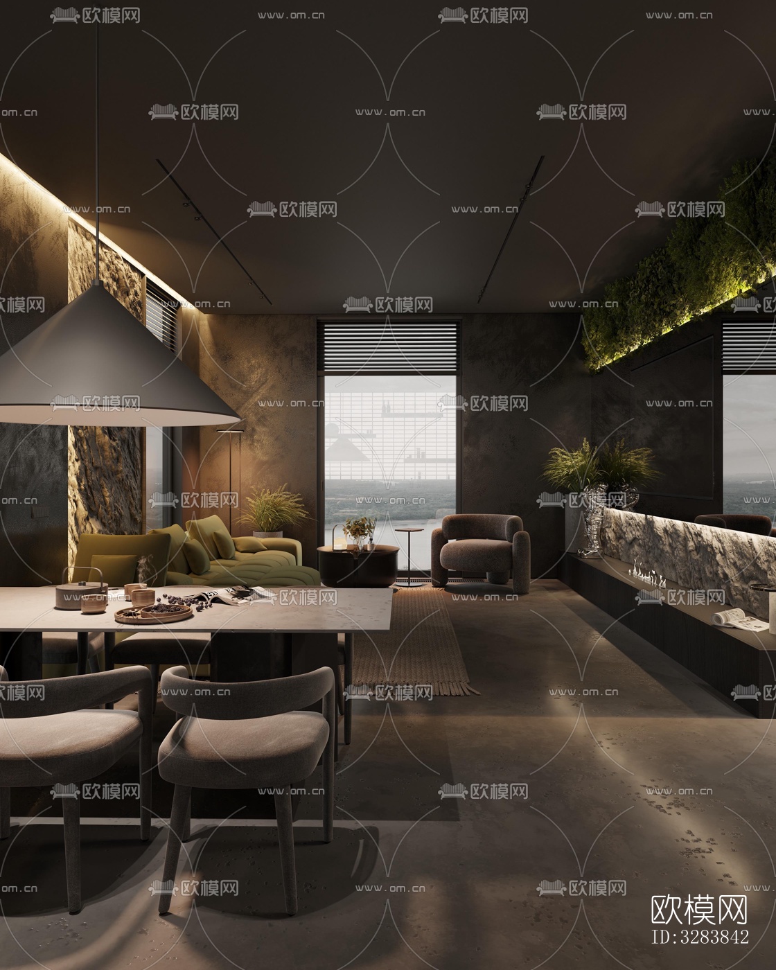 现代客餐厅效果图下载（渲染图2）