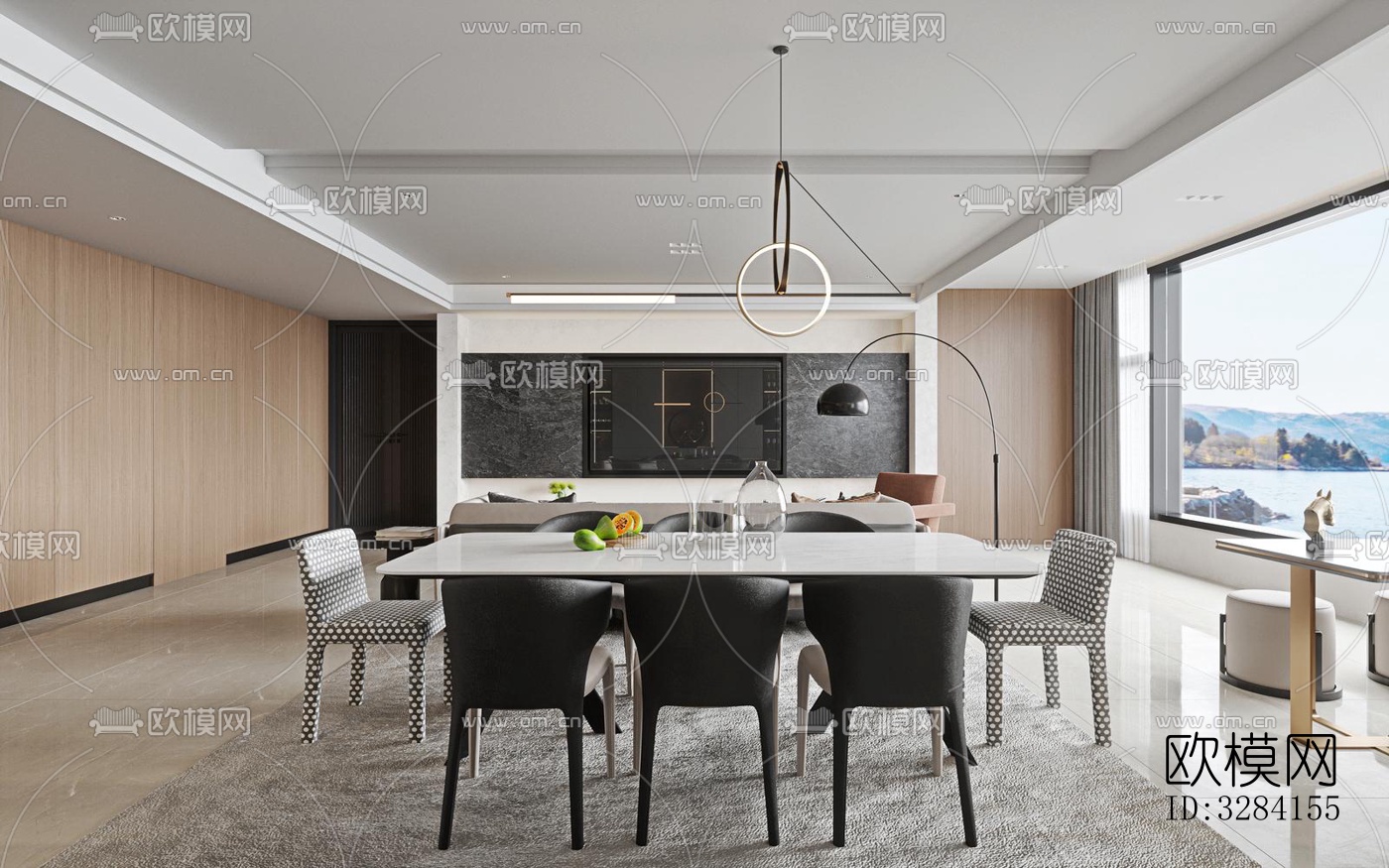 现代客餐厅效果图下载（渲染图1）