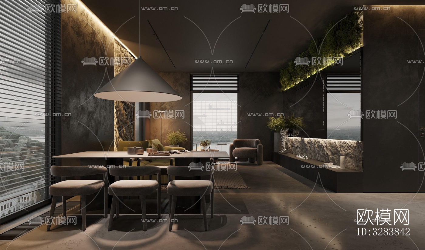 现代客餐厅效果图下载（渲染图5）