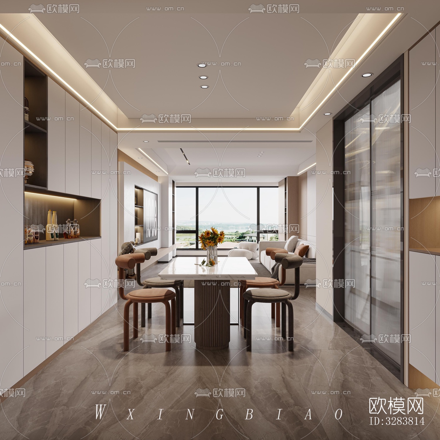 现代客餐厅效果图下载（渲染图3）