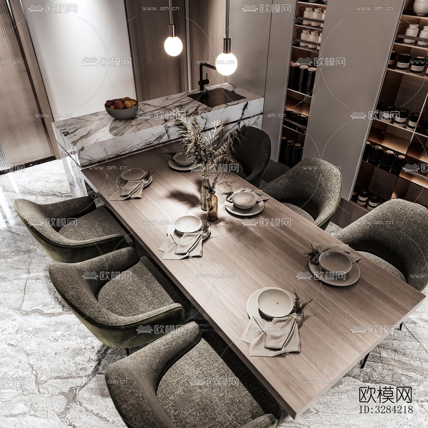 现代客餐厅效果图下载（渲染图4）