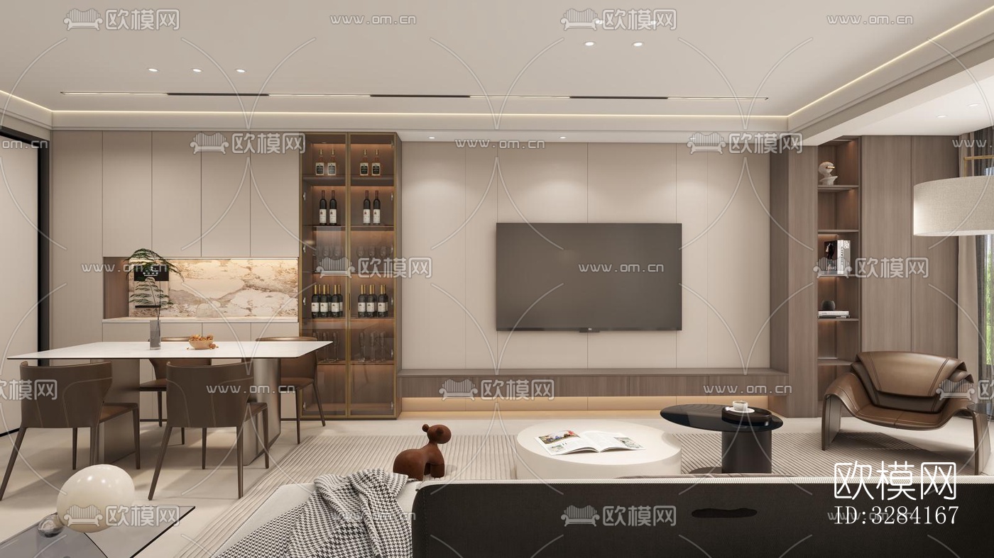 现代客餐厅效果图下载（渲染图1）