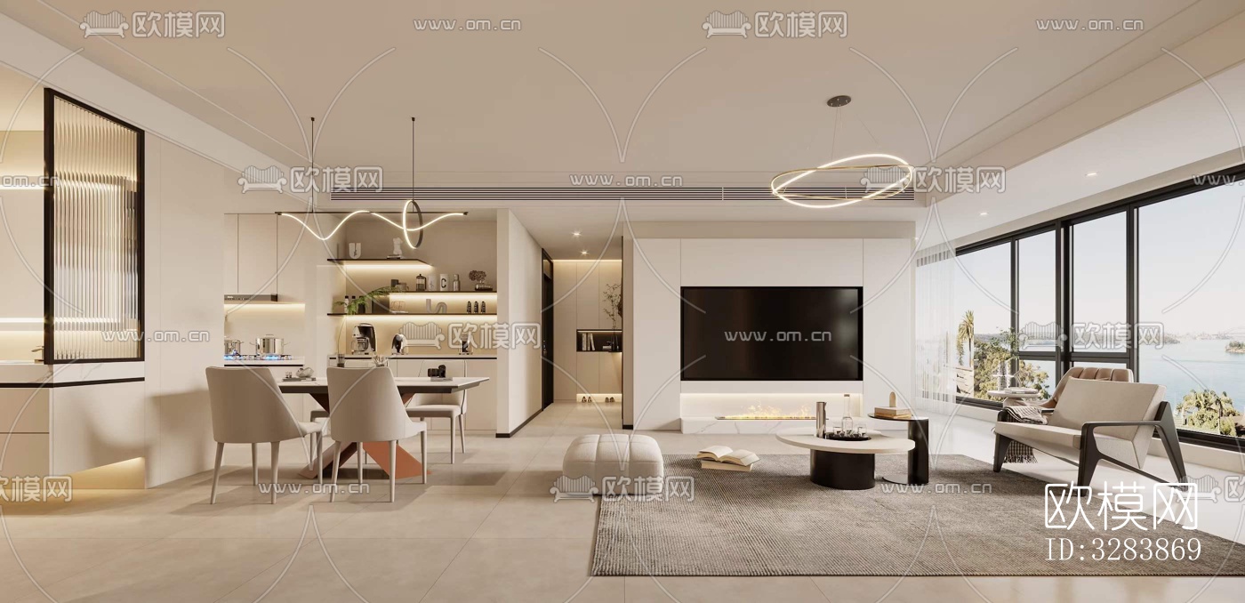 现代客餐厅效果图下载（渲染图6）