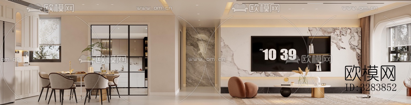 现代客餐厅效果图下载（渲染图1）