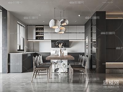 现代客餐厅效果图下载（渲染图5）