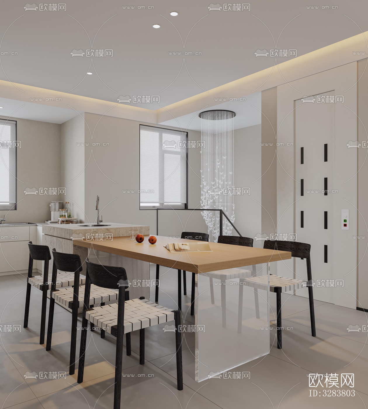 现代客餐厅效果图下载（渲染图2）