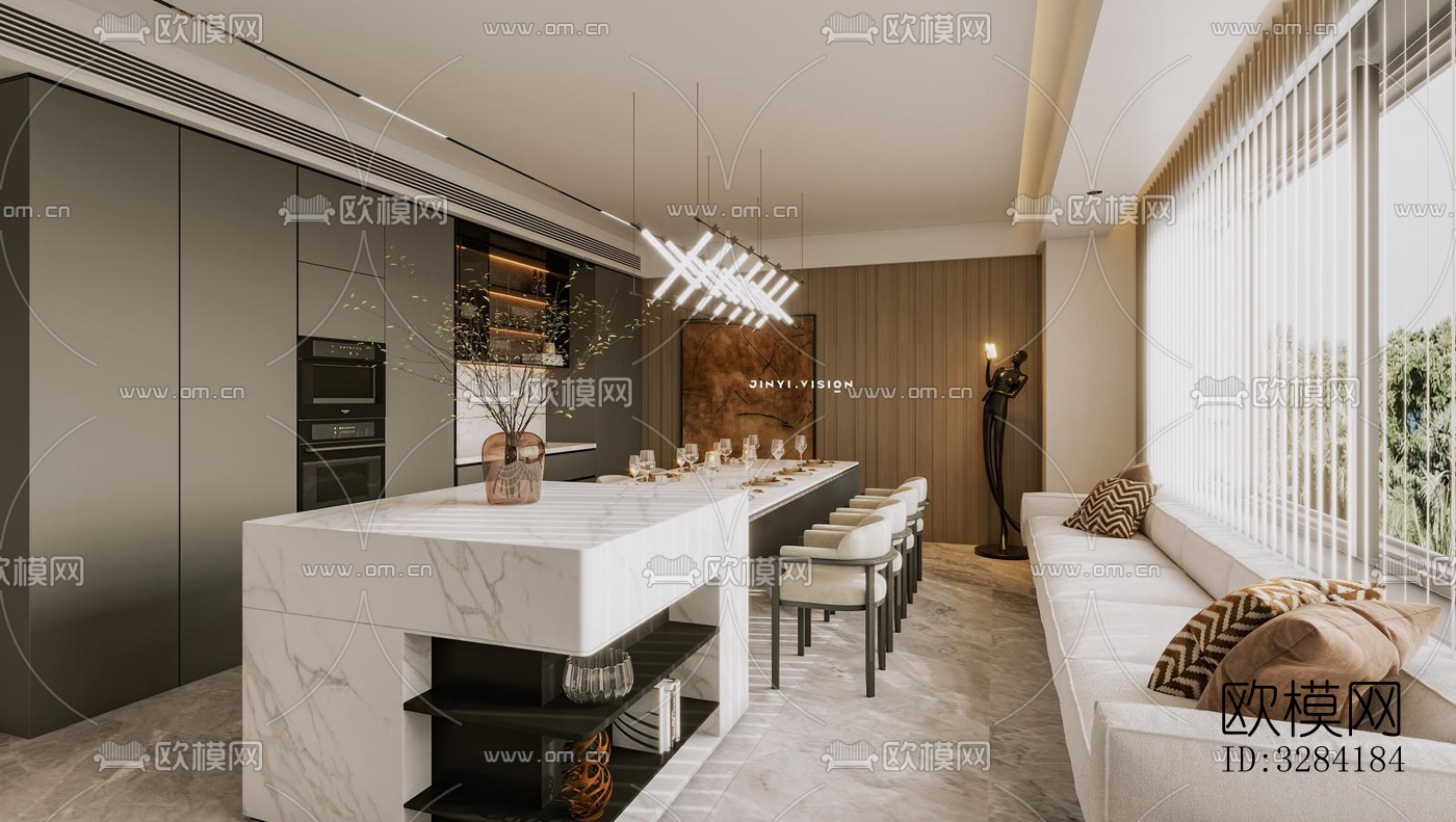 现代客餐厅效果图下载（渲染图8）