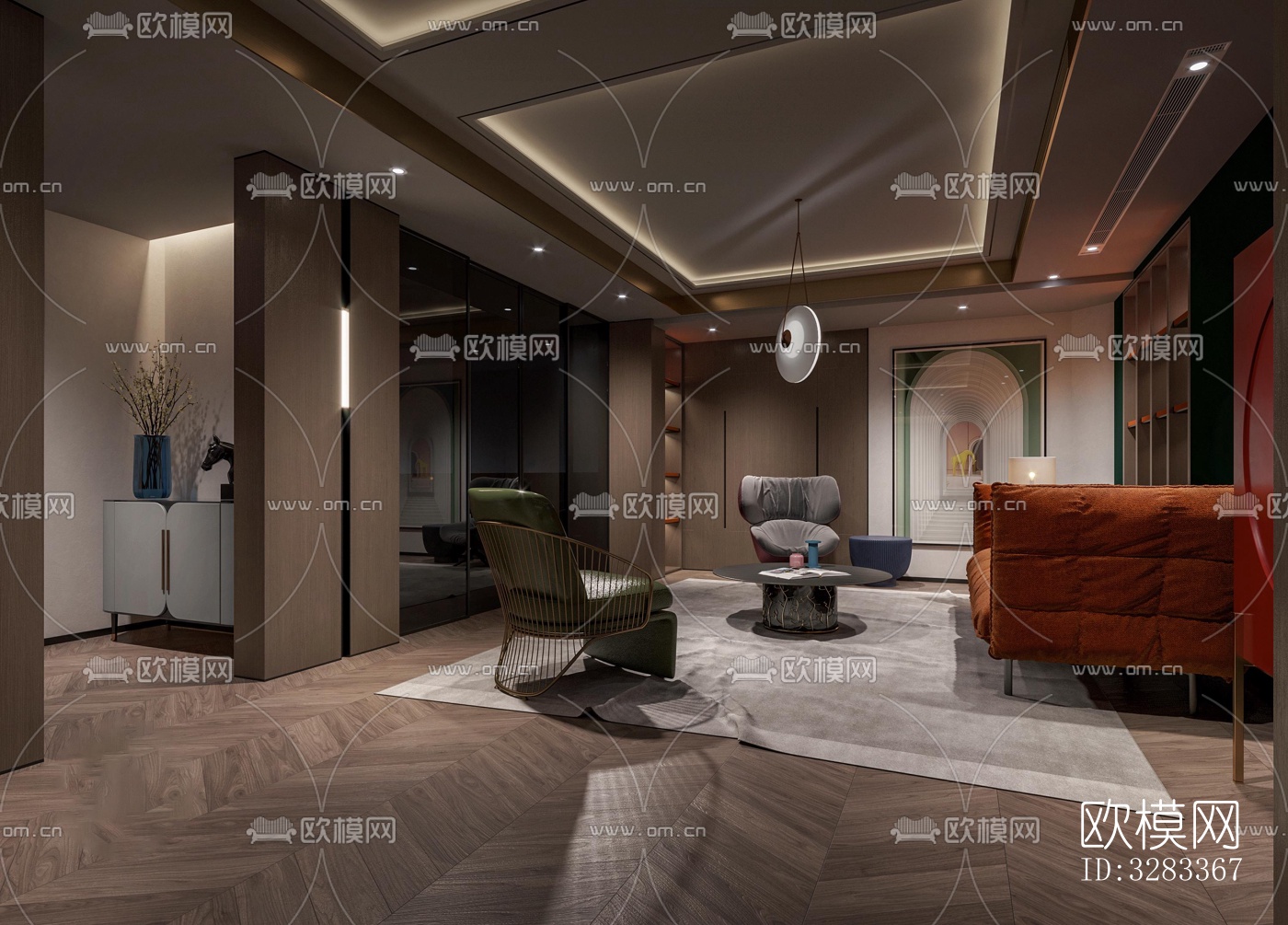 新中式别墅效果图下载（渲染图4）