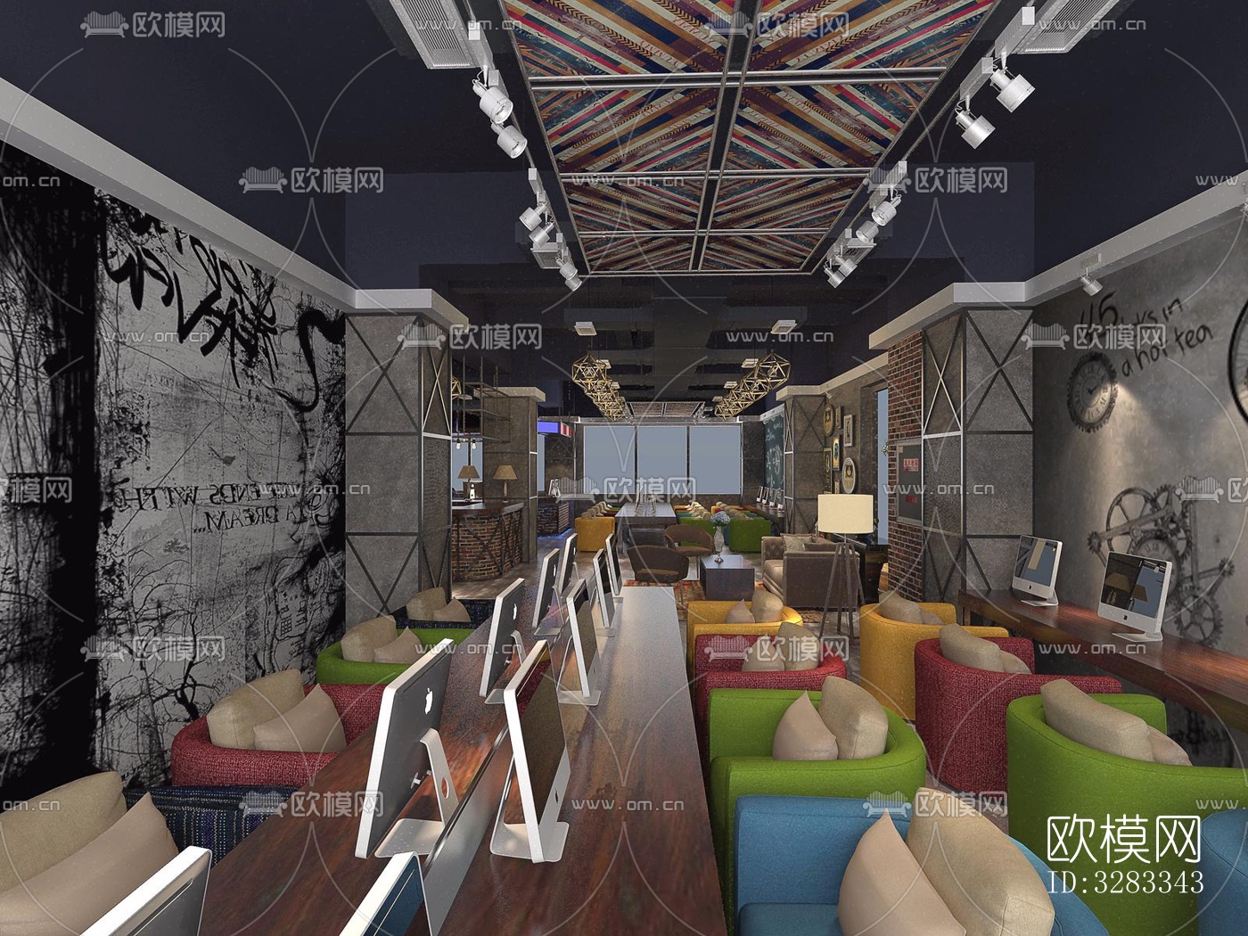 工业风网咖效果图下载（渲染图12）