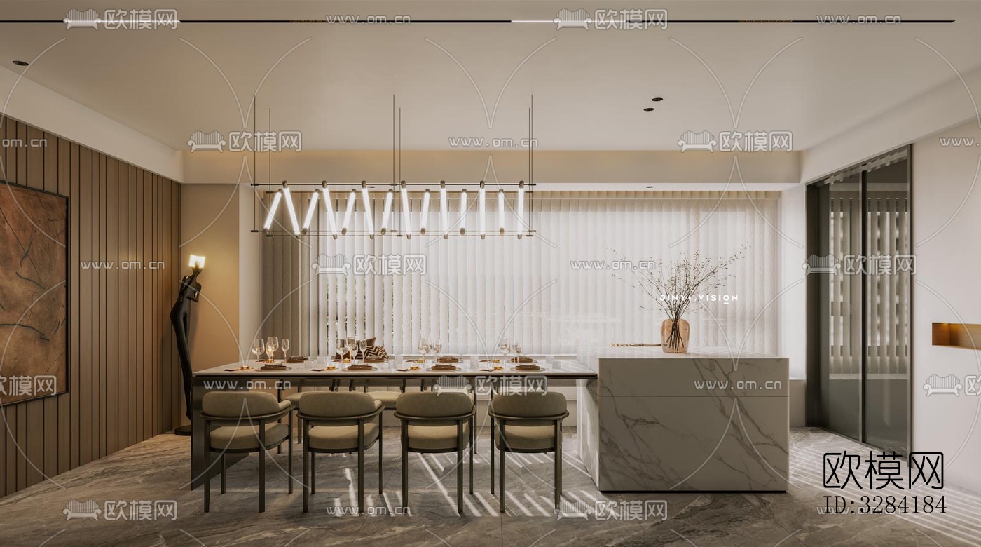 现代客餐厅效果图下载（渲染图6）
