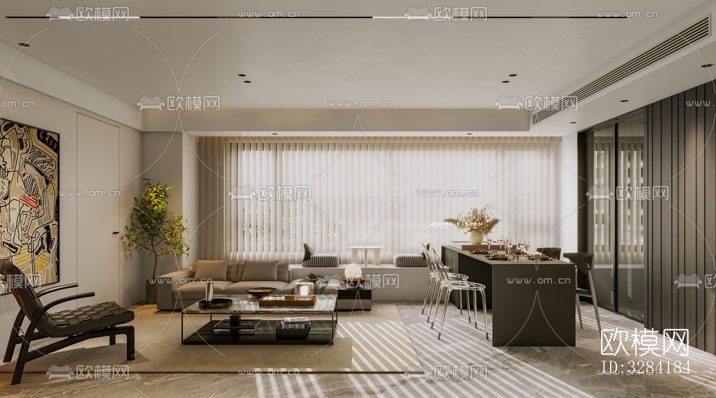 现代客餐厅效果图下载（渲染图1）