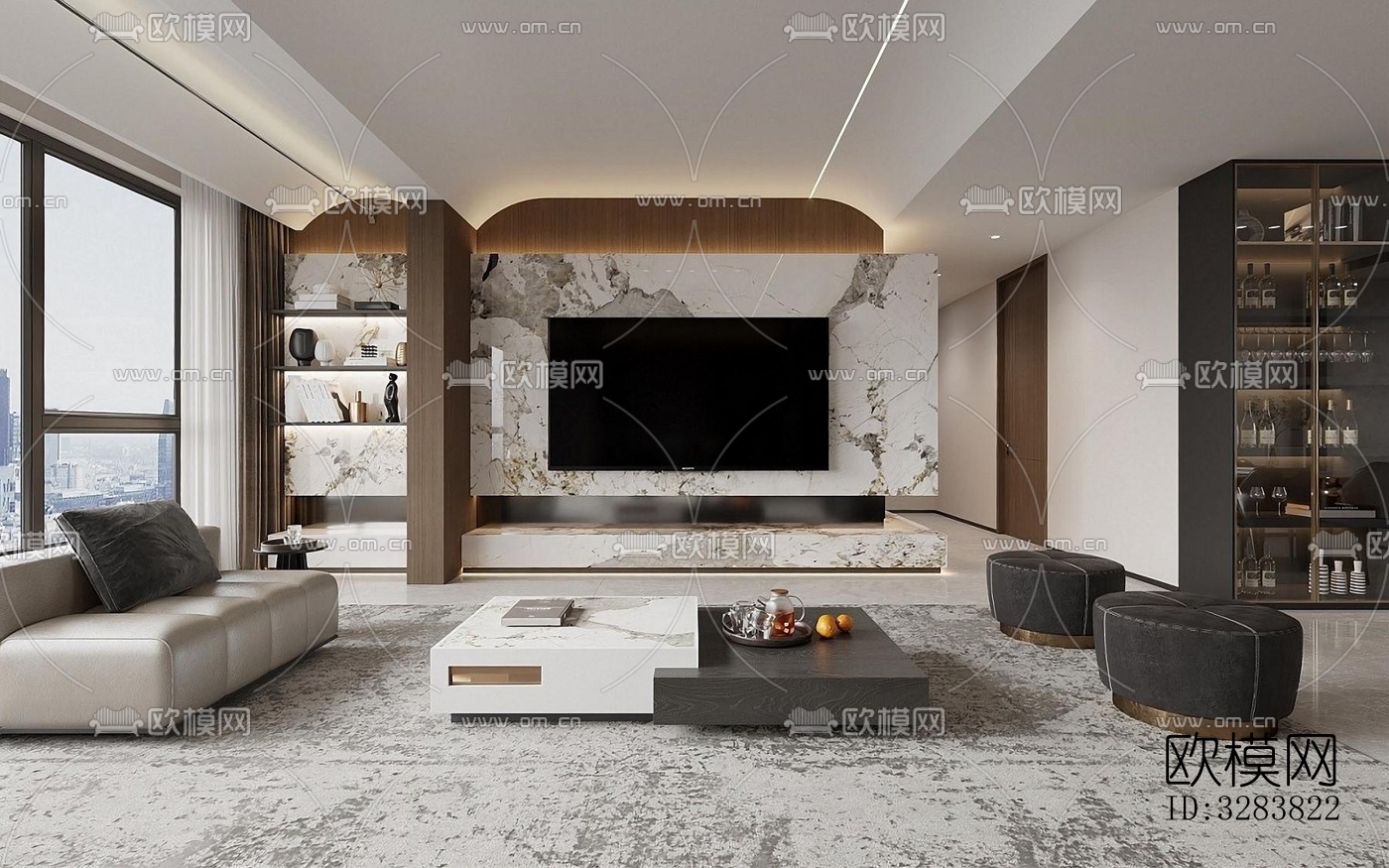 现代客餐厅效果图下载（渲染图5）