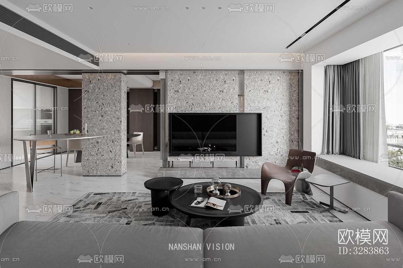 现代客餐厅效果图下载（渲染图2）