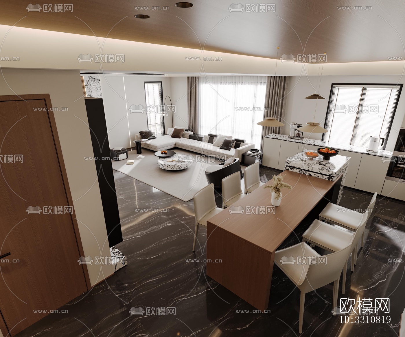 现代客餐厅效果图下载（渲染图4）