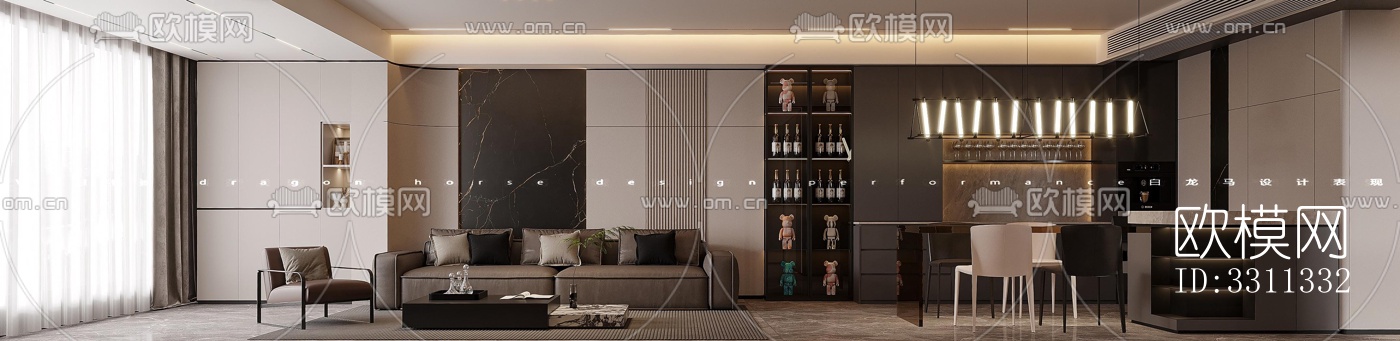 现代客餐厅效果图下载（渲染图3）