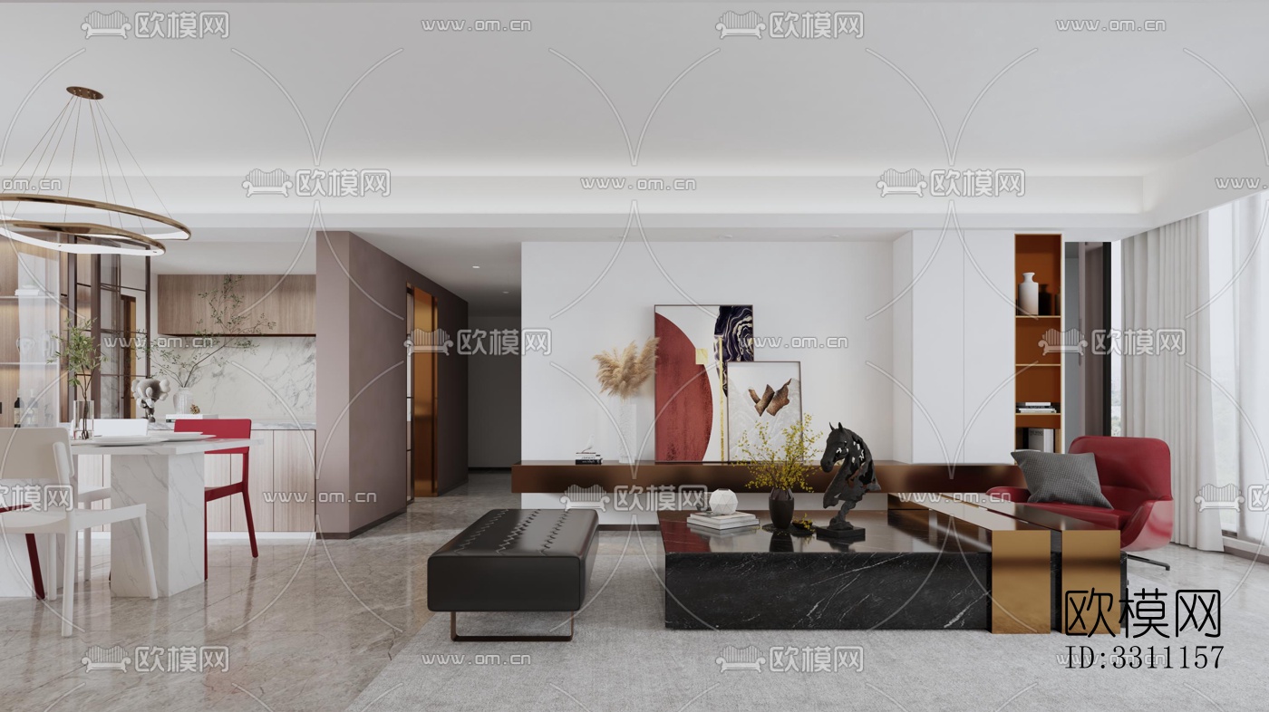 现代客餐厅效果图下载（渲染图7）