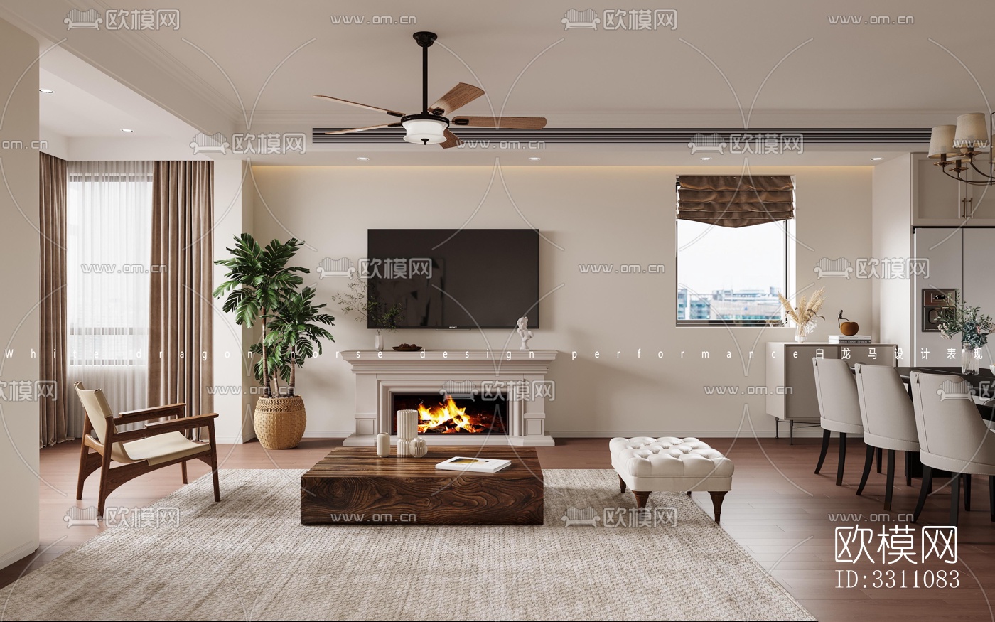 现代客餐厅效果图下载（渲染图1）