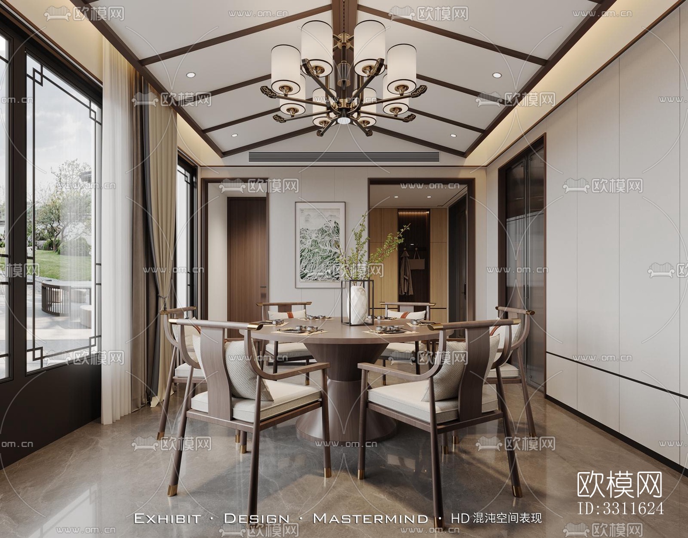 现代客餐厅效果图下载（渲染图4）