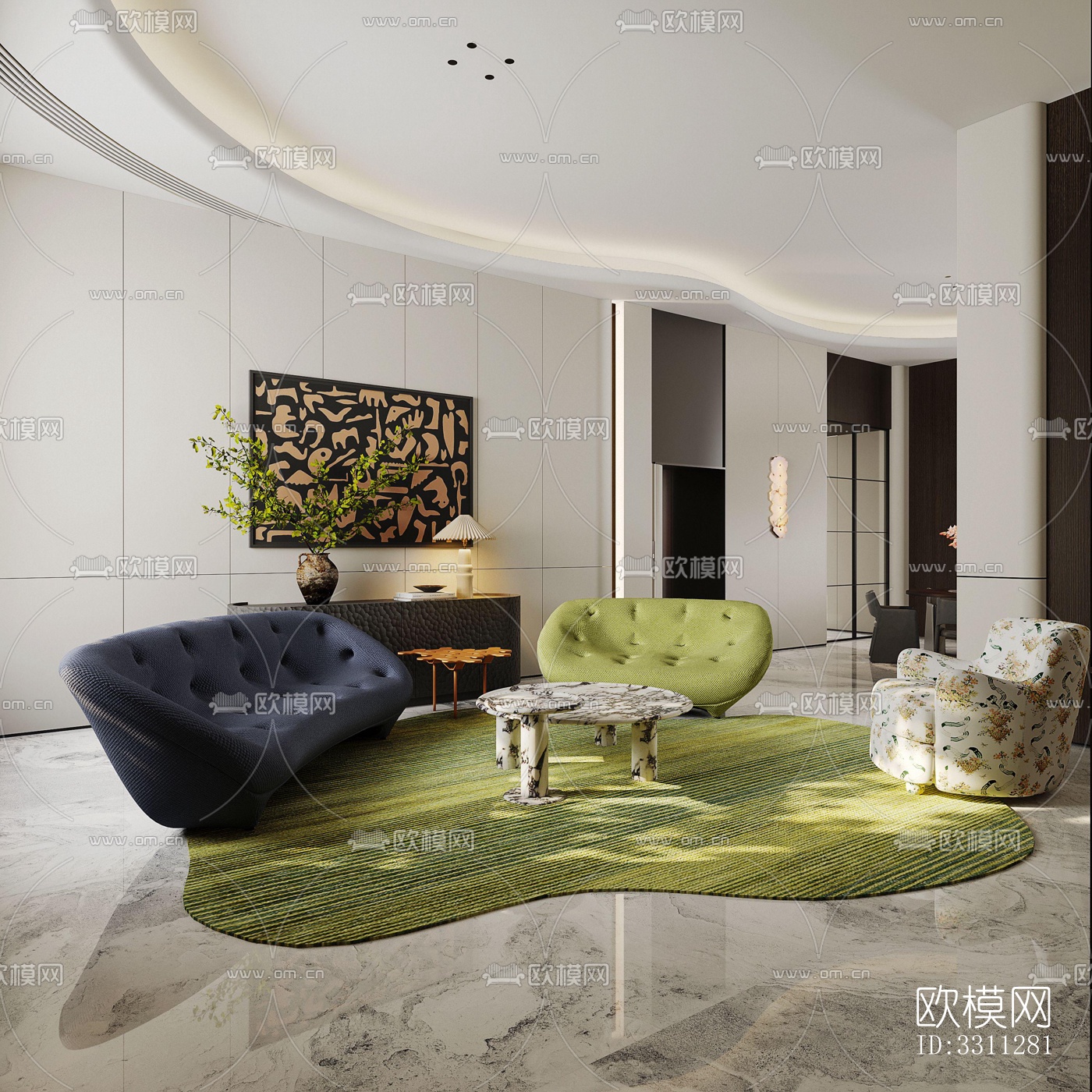 现代客餐厅效果图下载（渲染图2）