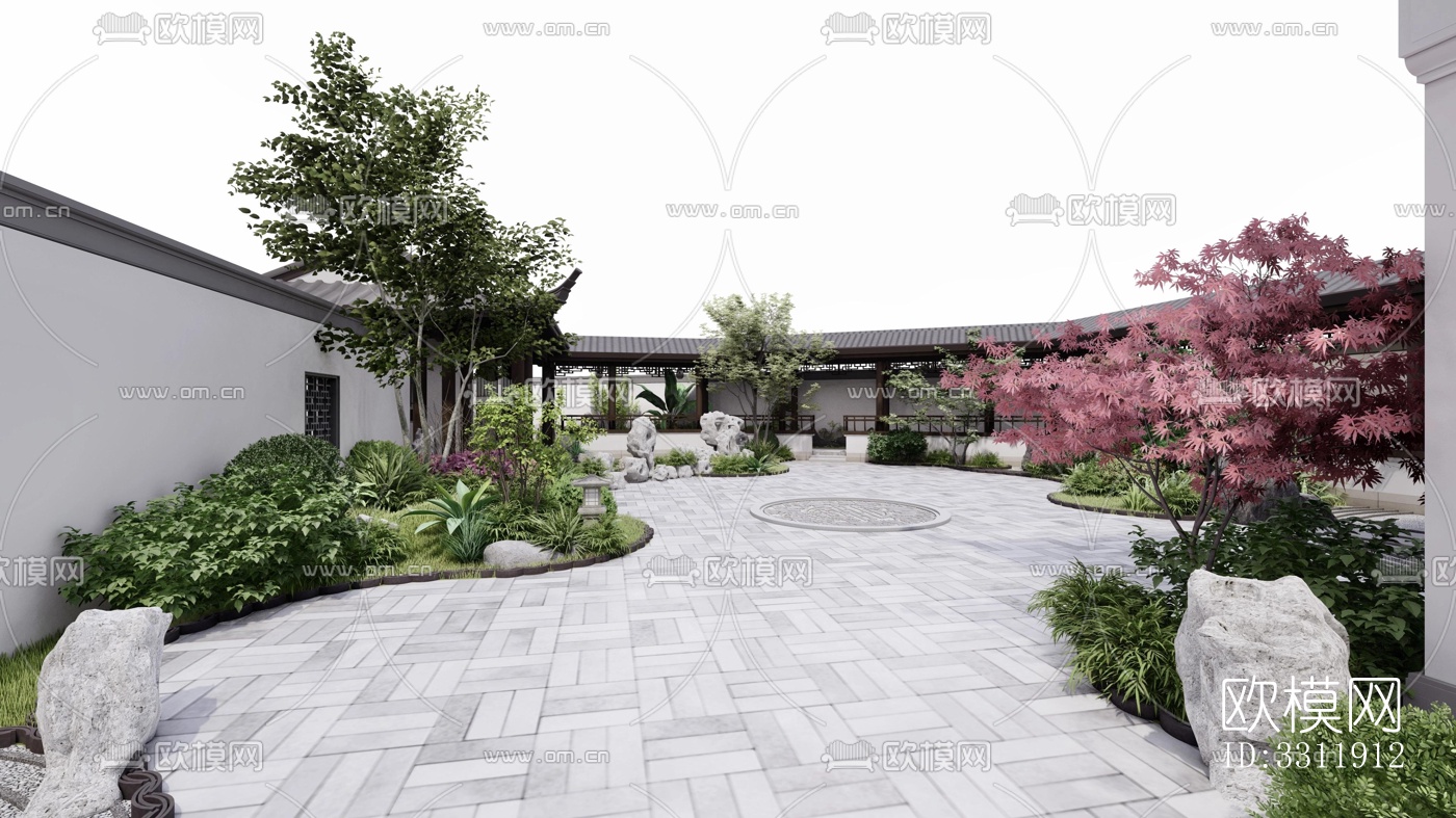 中式阳台花园效果图下载（渲染图2）