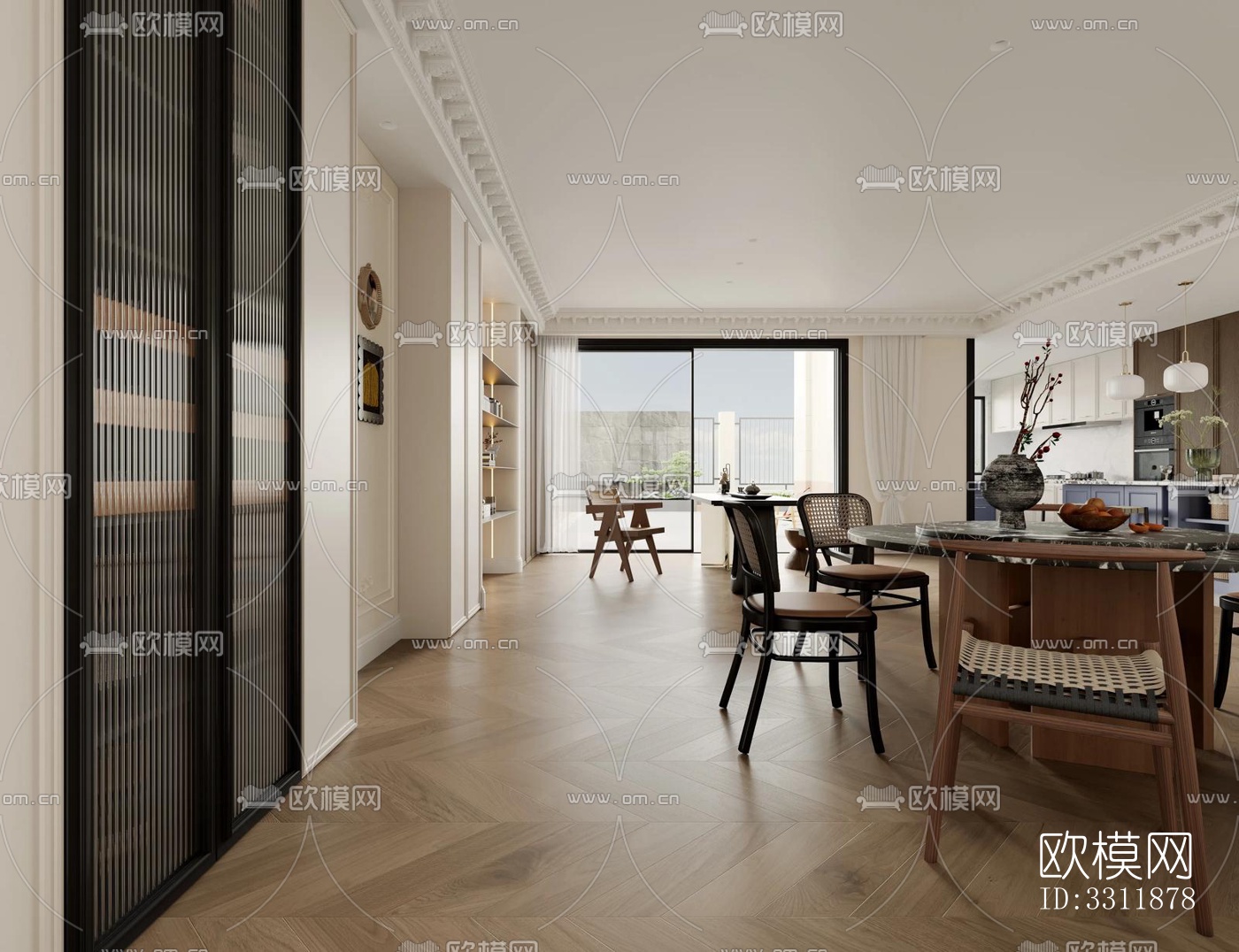 现代客餐厅效果图下载（渲染图7）
