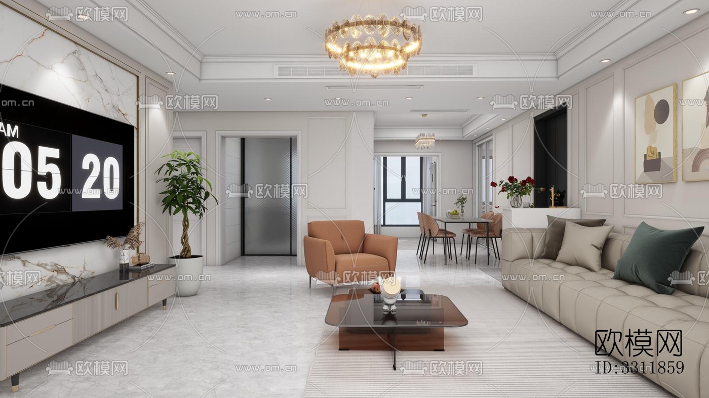 现代客餐厅效果图下载（渲染图5）