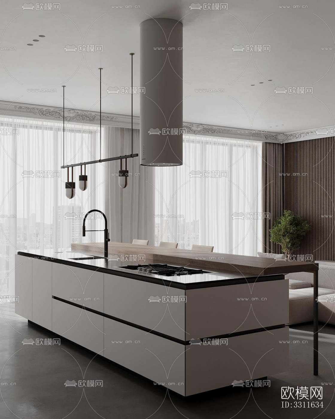 现代客餐厅效果图下载（渲染图6）