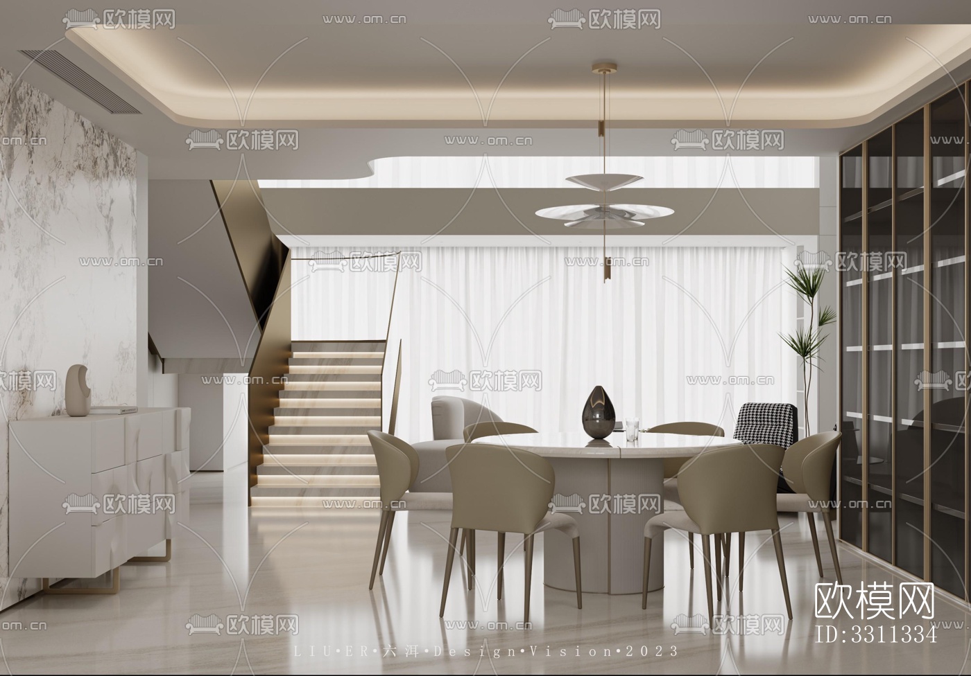 现代客餐厅效果图下载（渲染图5）