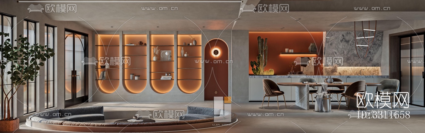 现代客餐厅效果图下载（渲染图3）