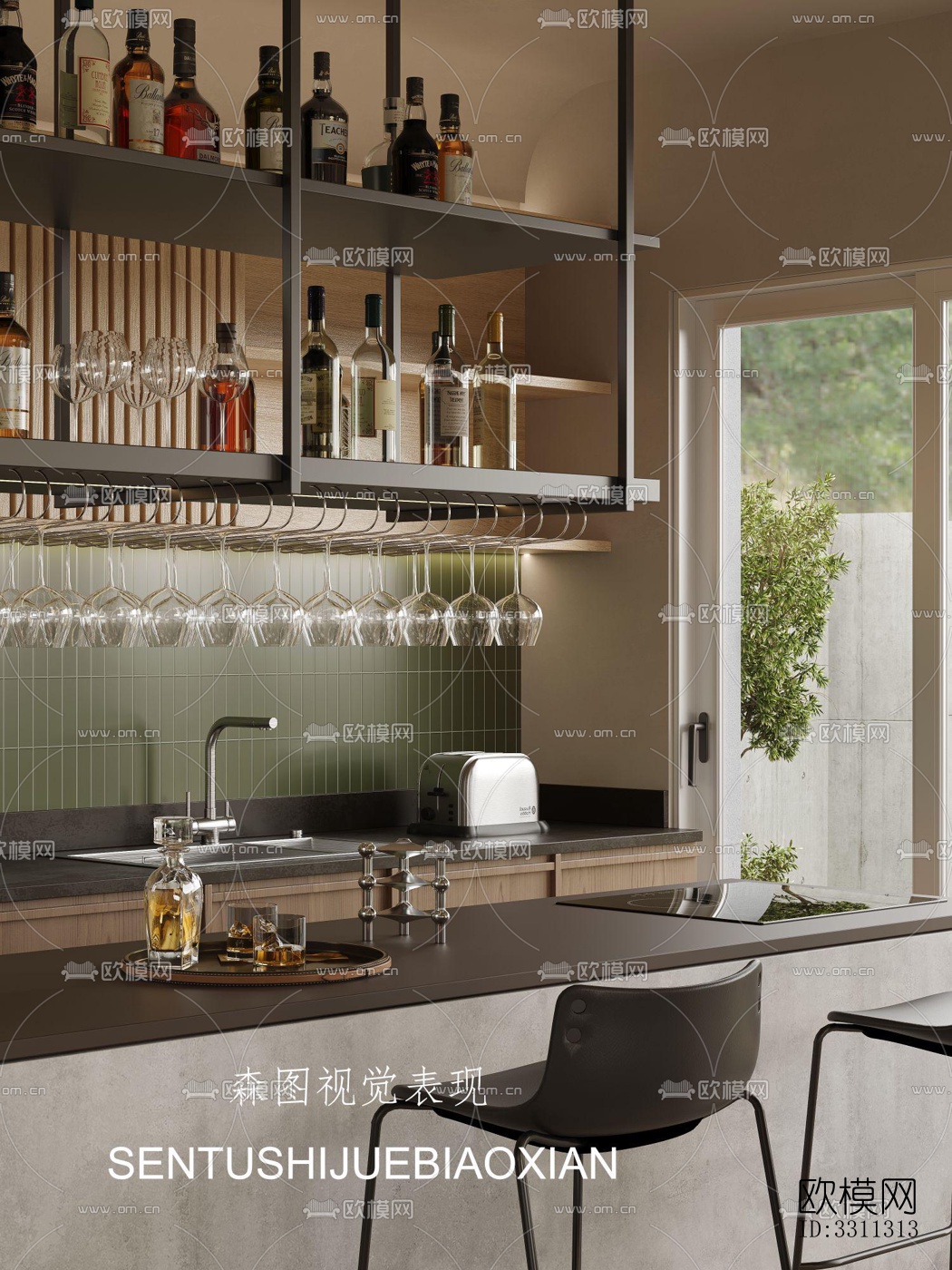 现代客餐厅效果图下载（渲染图5）