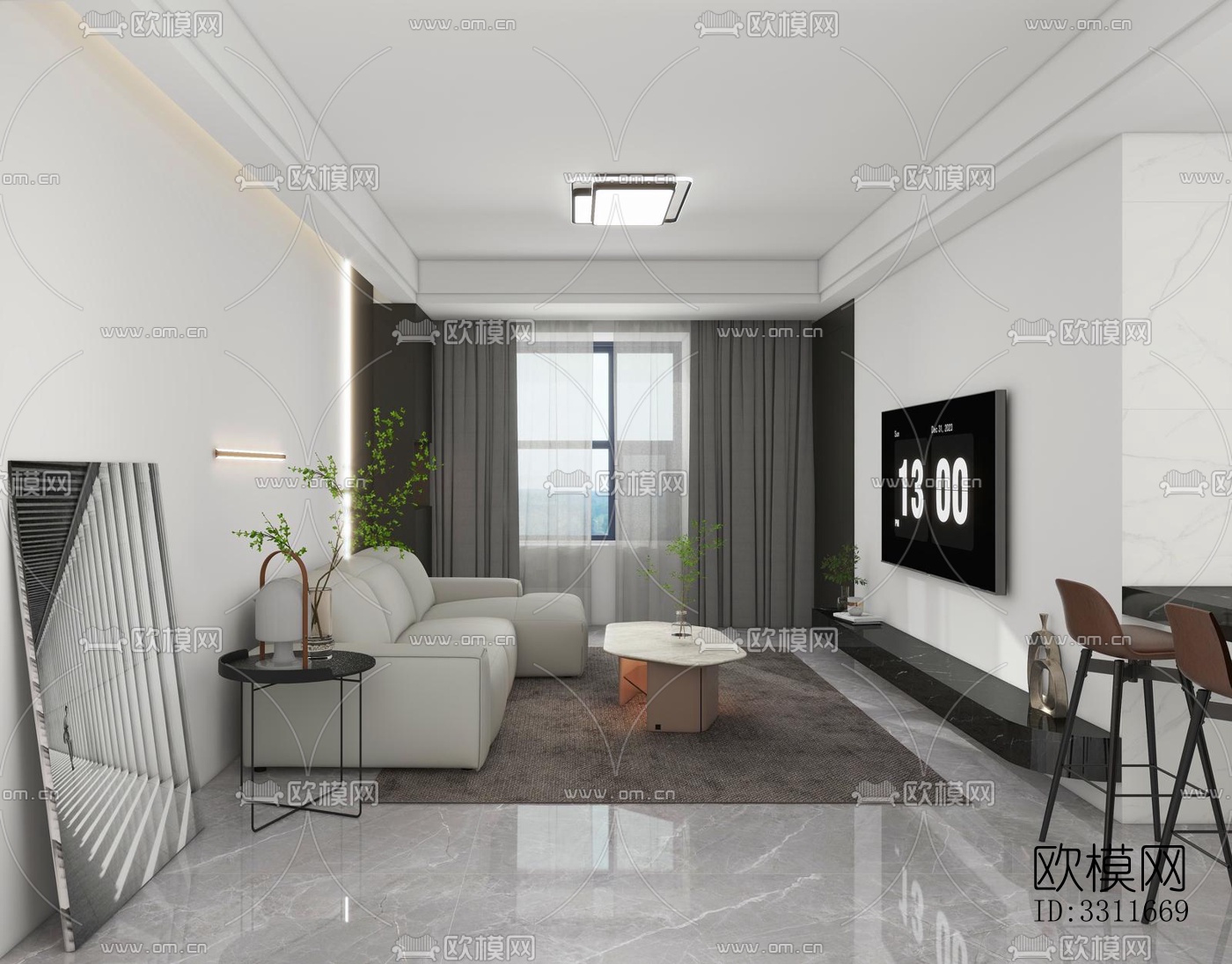 现代客餐厅效果图下载（渲染图2）