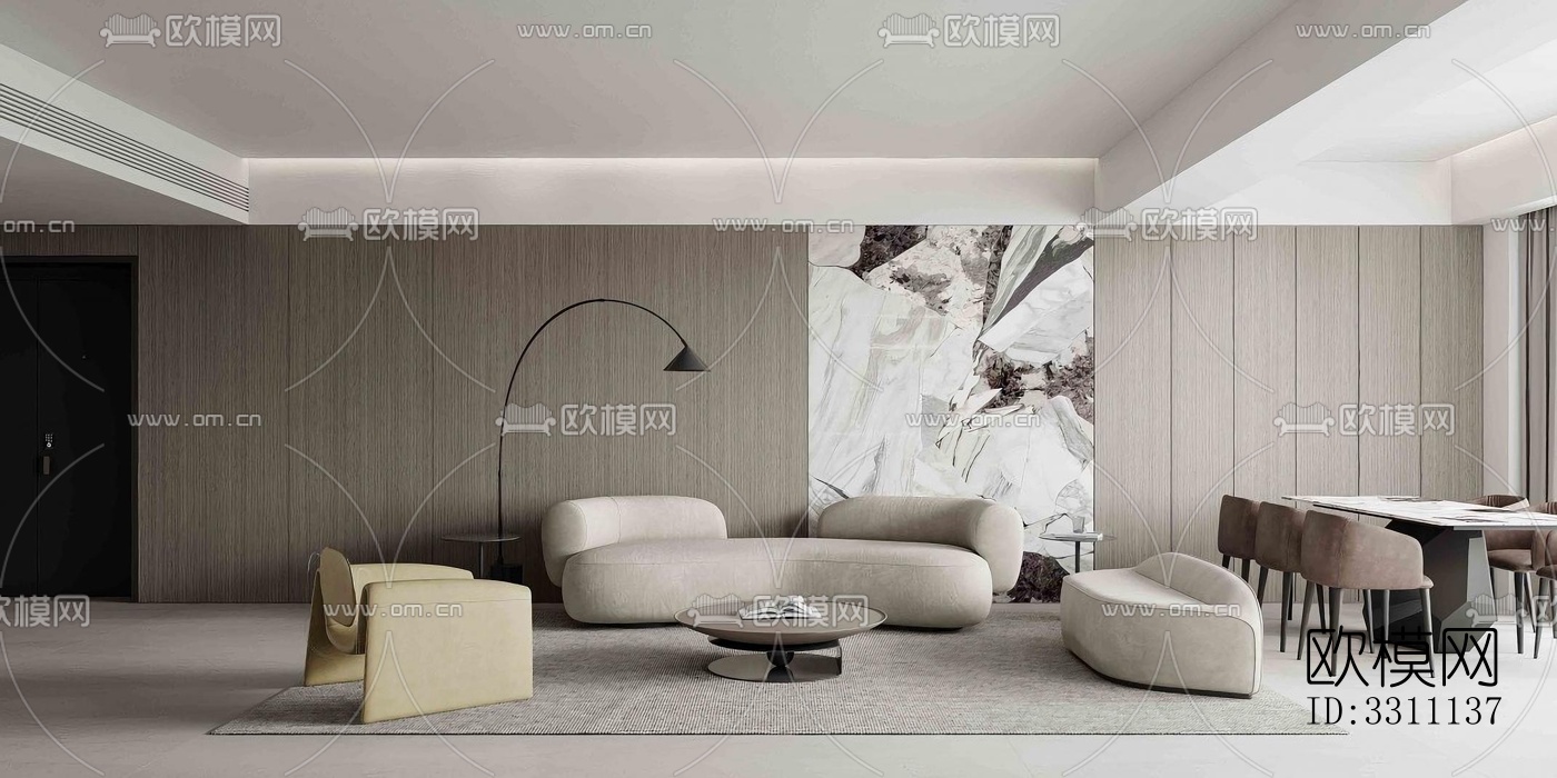 现代客餐厅效果图下载（渲染图1）