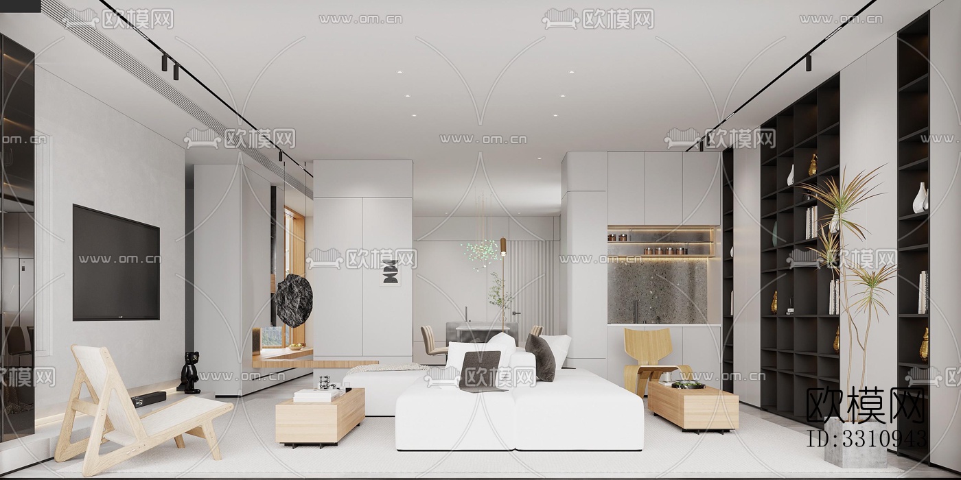 现代客餐厅效果图下载（渲染图1）