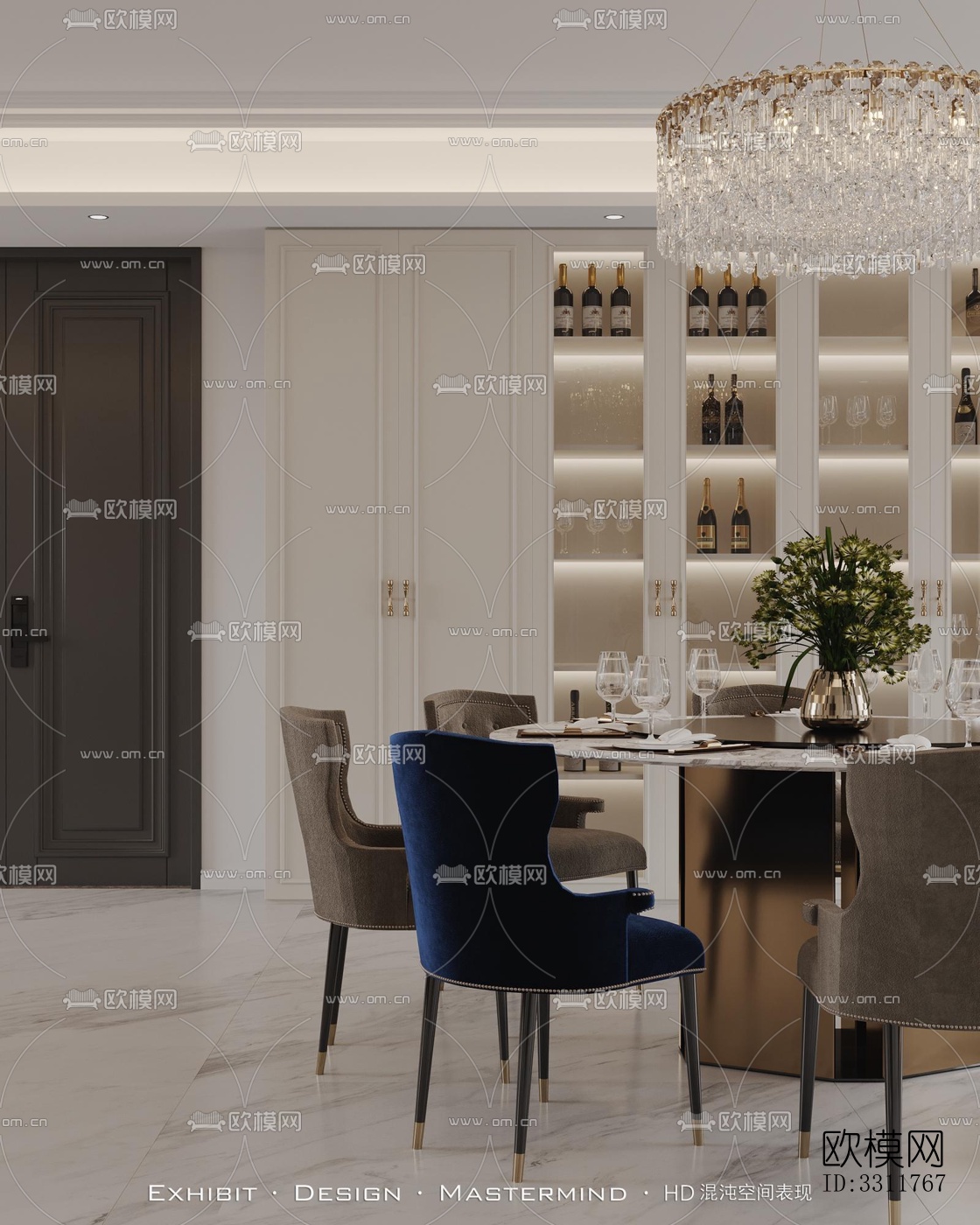 现代客餐厅效果图下载（渲染图1）