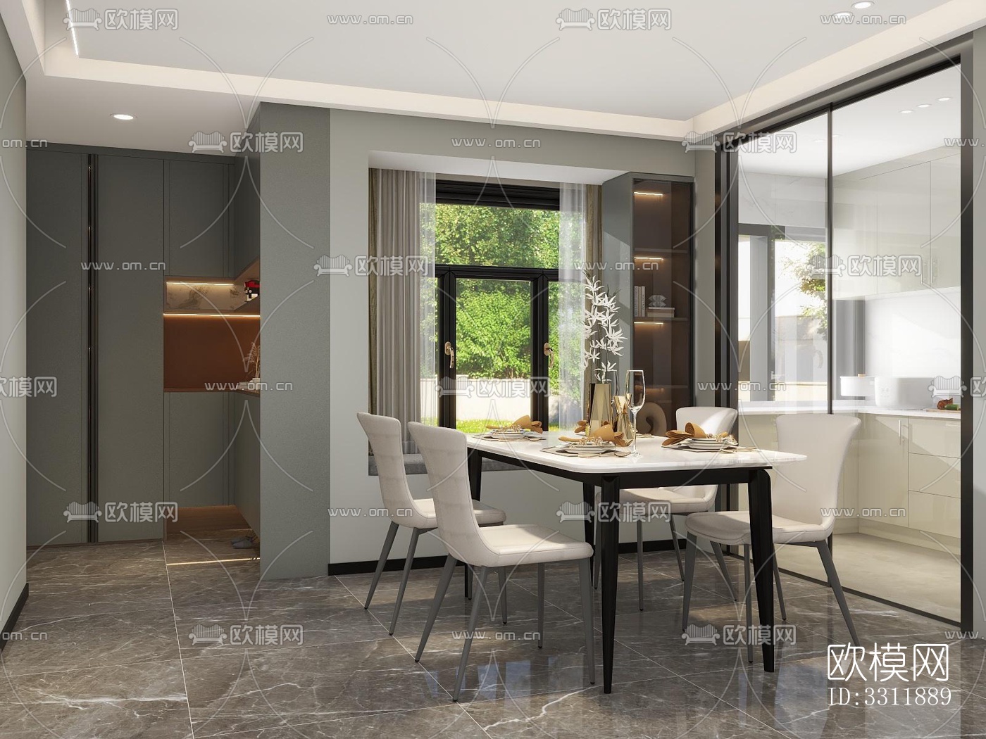 现代客餐厅效果图下载（渲染图4）