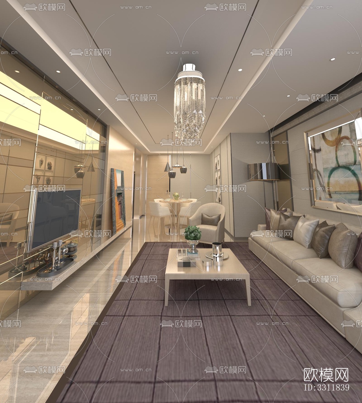 现代客餐厅效果图下载（渲染图5）