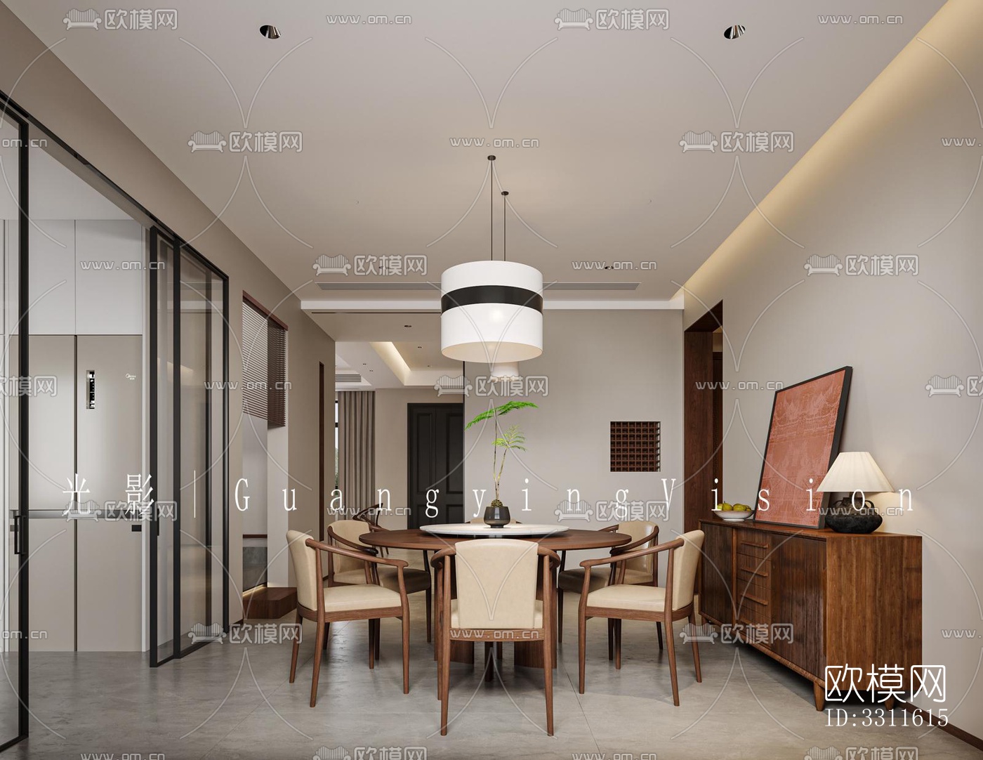 现代客餐厅效果图下载（渲染图2）