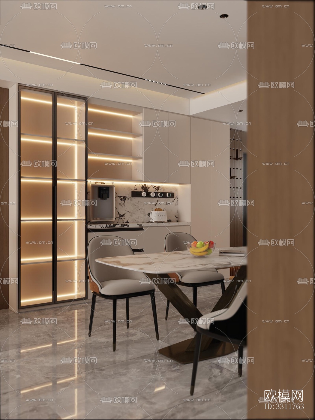 现代客餐厅效果图下载（渲染图1）