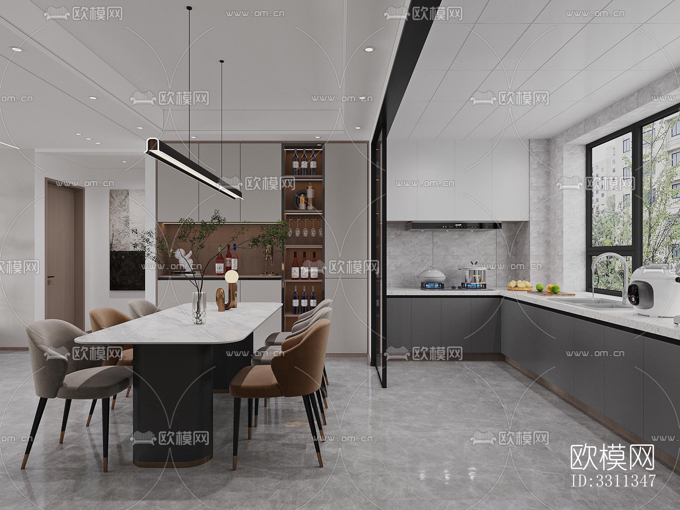 现代客餐厅效果图下载（渲染图9）