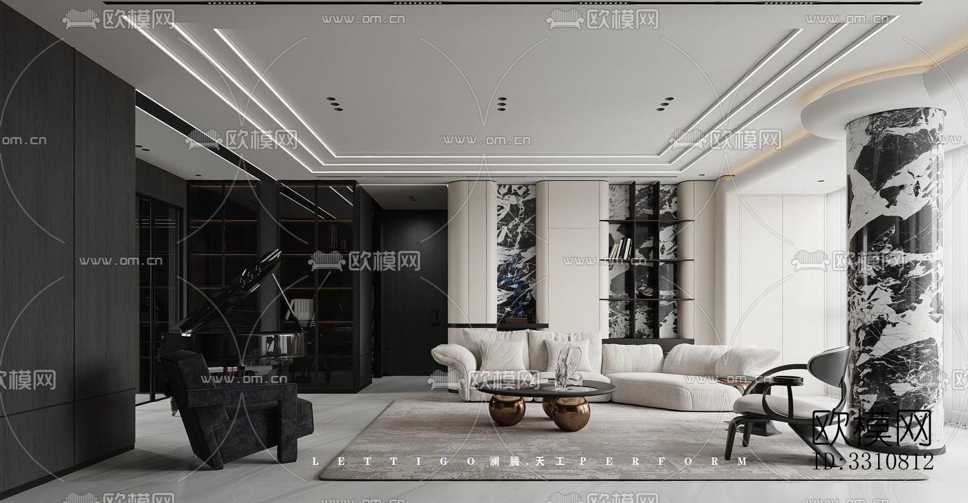 现代客餐厅效果图下载（渲染图5）