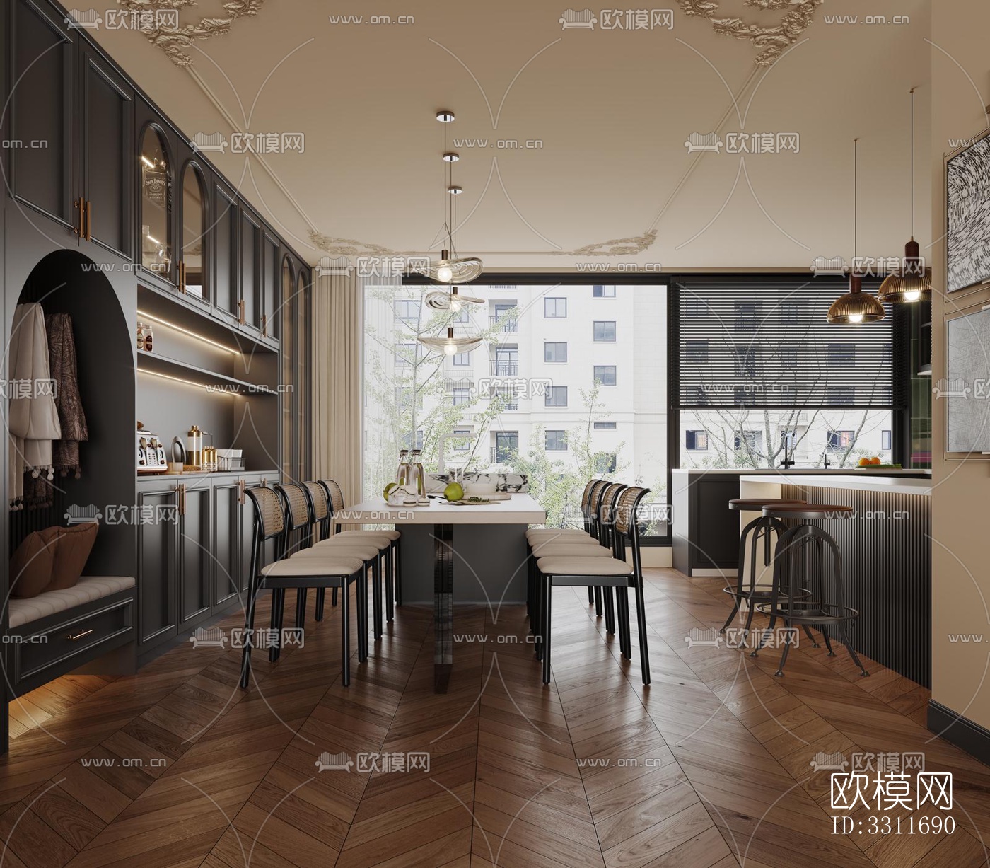 现代客餐厅效果图下载（渲染图5）