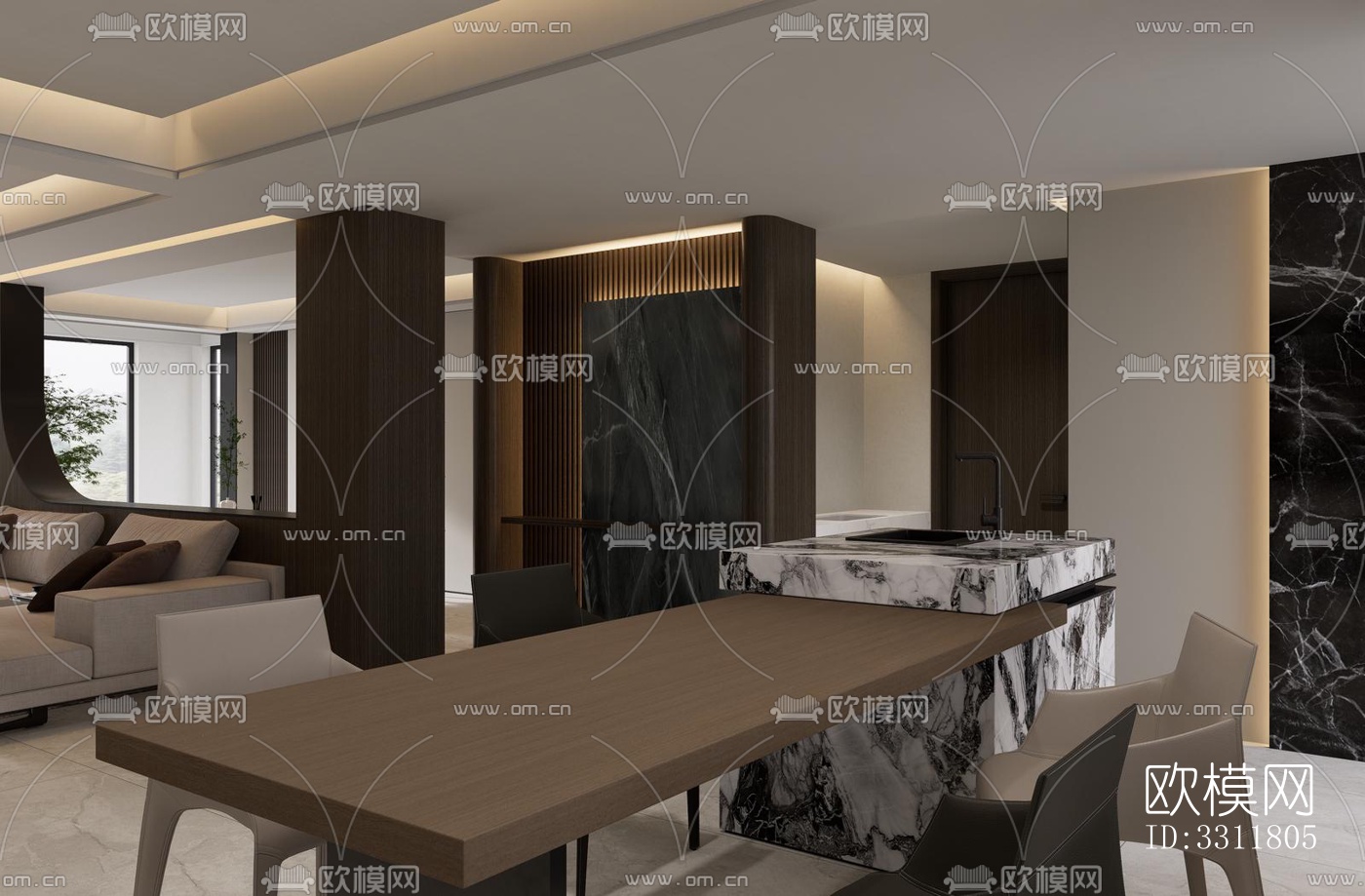 现代客餐厅效果图下载（渲染图15）